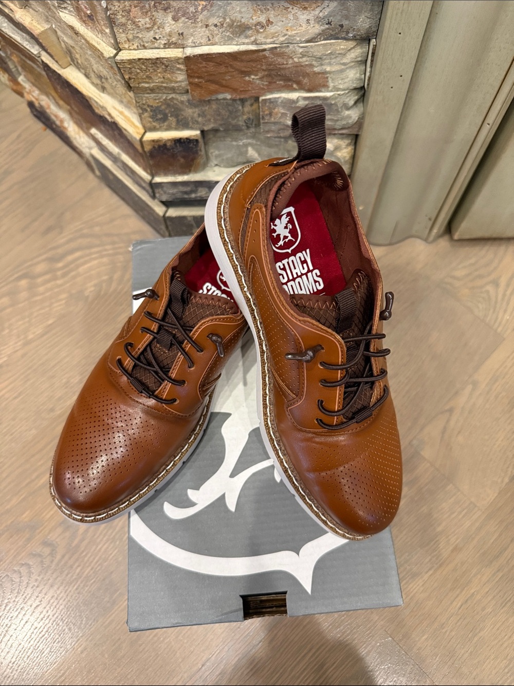 Stacy Adams Brown Leather Perforated Oxford Sneakers